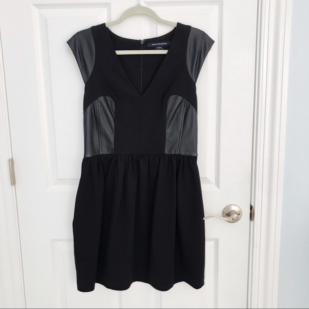 French Connection Black Dress with Leather Detail